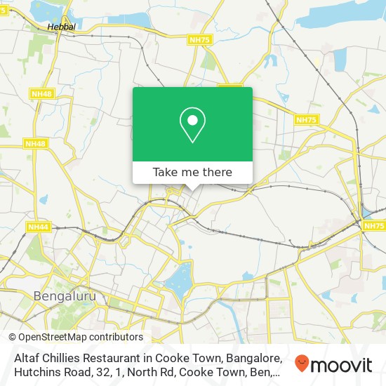 Altaf Chillies Restaurant in Cooke Town, Bangalore, Hutchins Road, 32, 1, North Rd, Cooke Town, Ben map