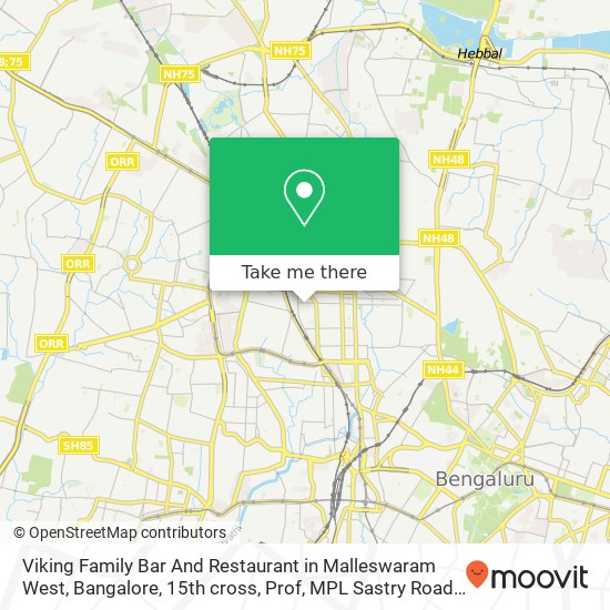 Viking Family Bar And Restaurant in Malleswaram West, Bangalore, 15th cross, Prof, MPL Sastry Road, map