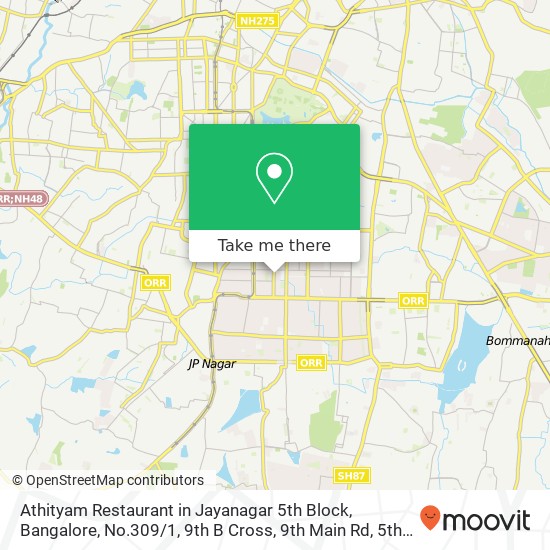 Athityam Restaurant in Jayanagar 5th Block, Bangalore, No.309 / 1, 9th B Cross, 9th Main Rd, 5th Bloc map