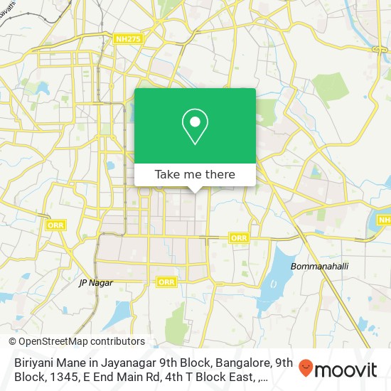 Biriyani Mane in Jayanagar 9th Block, Bangalore, 9th Block, 1345, E End Main Rd, 4th T Block East, map