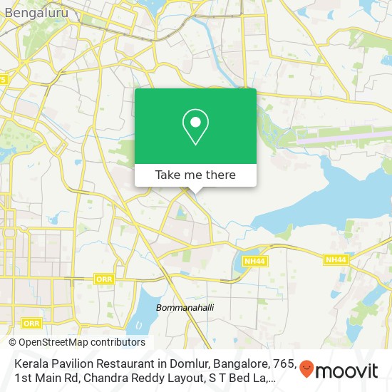 Kerala Pavilion Restaurant in Domlur, Bangalore, 765, 1st Main Rd, Chandra Reddy Layout, S T Bed La map