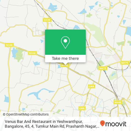 Venus Bar And Restaurant in Yeshwanthpur, Bangalore, 45, 4, Tumkur Main Rd, Prashanth Nagar, T. Das map