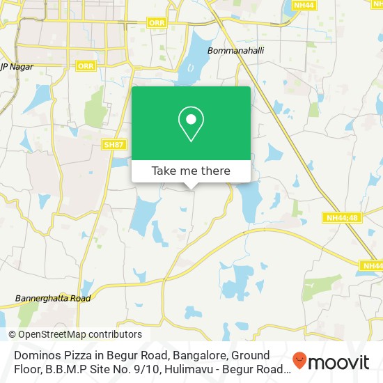 Dominos Pizza in Begur Road, Bangalore, Ground Floor, B.B.M.P Site No. 9 / 10, Hulimavu - Begur Road, map