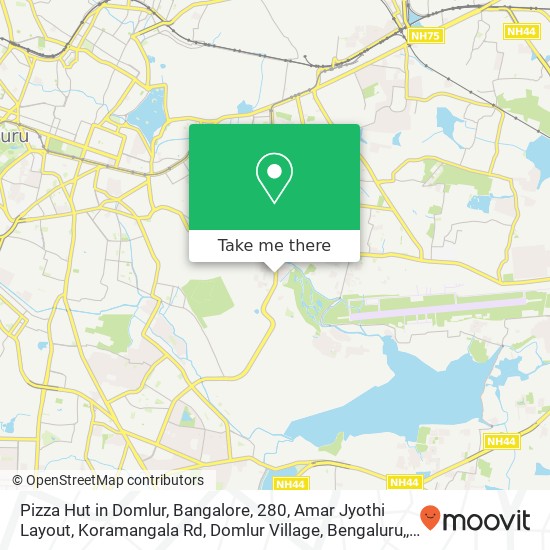 Pizza Hut in Domlur, Bangalore, 280, Amar Jyothi Layout, Koramangala Rd, Domlur Village, Bengaluru, map