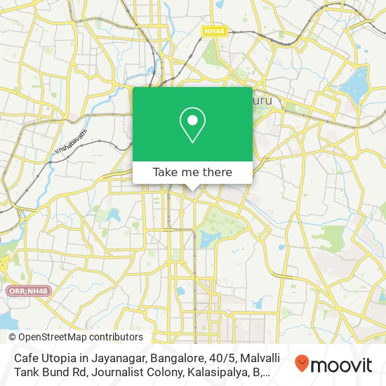 Cafe Utopia in Jayanagar, Bangalore, 40 / 5, Malvalli Tank Bund Rd, Journalist Colony, Kalasipalya, B map