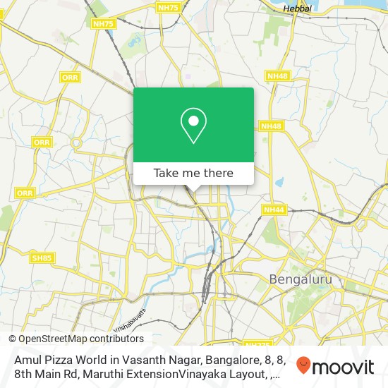 Amul Pizza World in Vasanth Nagar, Bangalore, 8, 8, 8th Main Rd, Maruthi ExtensionVinayaka Layout, map