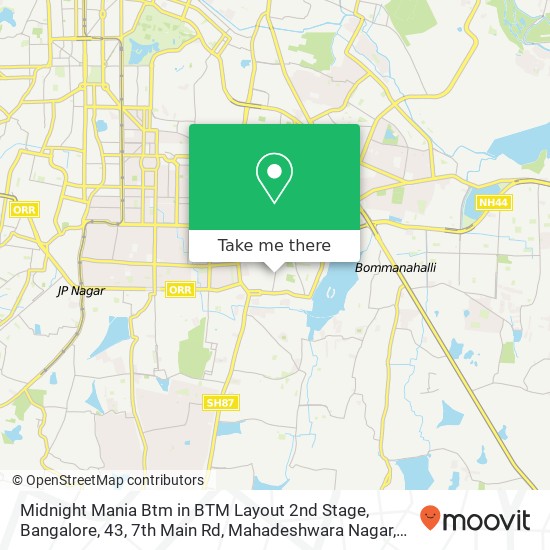Midnight Mania Btm in BTM Layout 2nd Stage, Bangalore, 43, 7th Main Rd, Mahadeshwara Nagar, Stage 2 map