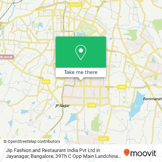 Jip Fashion and Restaurant India Pvt Ltd in Jayanagar, Bangalore, 39Th C Opp Main Landchina 425, 36 map