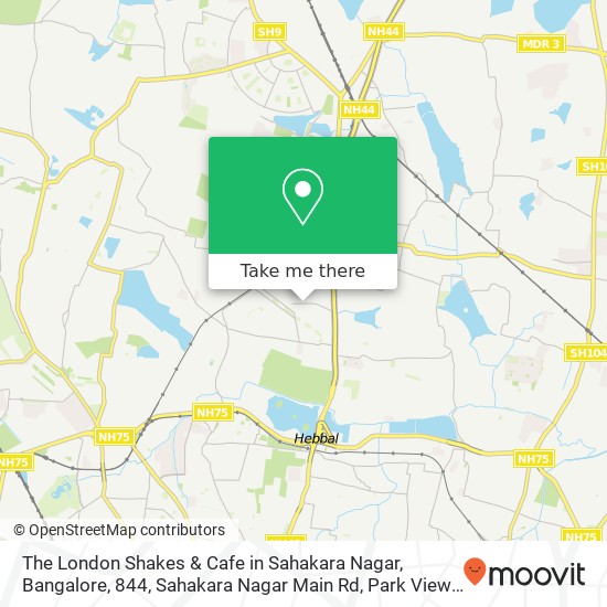 The London Shakes & Cafe in Sahakara Nagar, Bangalore, 844, Sahakara Nagar Main Rd, Park View Layou map