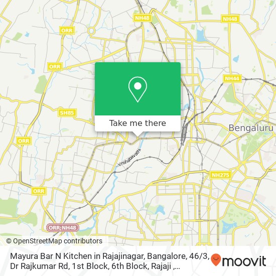 Mayura Bar N Kitchen in Rajajinagar, Bangalore, 46 / 3, Dr Rajkumar Rd, 1st Block, 6th Block, Rajaji map