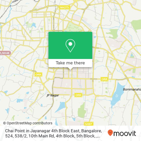Chai Point in Jayanagar 4th Block East, Bangalore, 524, 538 / 2, 10th Main Rd, 4th Block, 5th Block, map