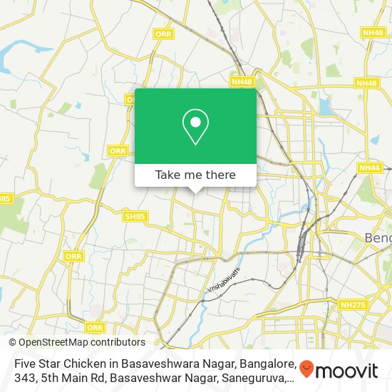 Five Star Chicken in Basaveshwara Nagar, Bangalore, 343, 5th Main Rd, Basaveshwar Nagar, Saneguruva map