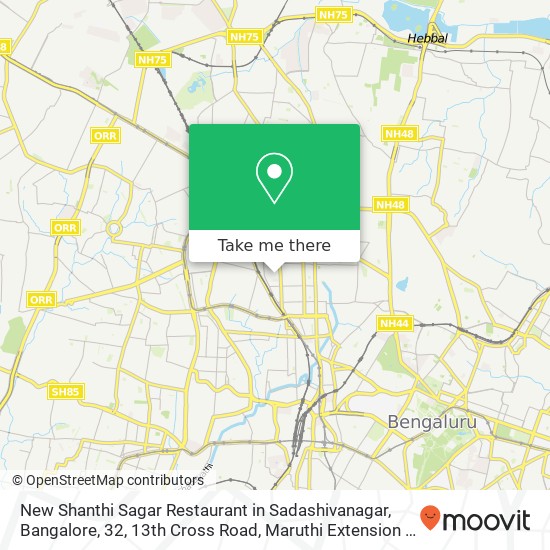 New Shanthi Sagar Restaurant in Sadashivanagar, Bangalore, 32, 13th Cross Road, Maruthi Extension V map