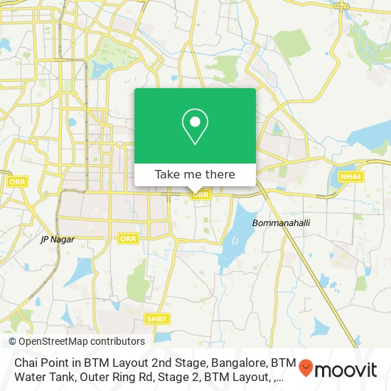 Chai Point in BTM Layout 2nd Stage, Bangalore, BTM Water Tank, Outer Ring Rd, Stage 2, BTM Layout, map
