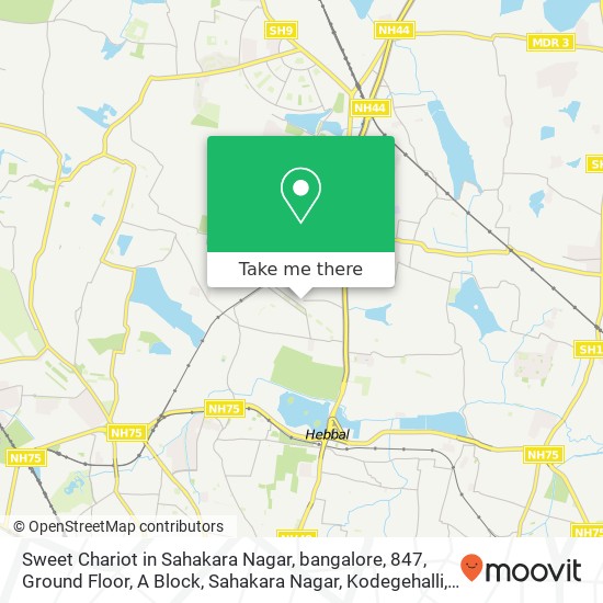 Sweet Chariot in Sahakara Nagar, bangalore, 847, Ground Floor, A Block, Sahakara Nagar, Kodegehalli map