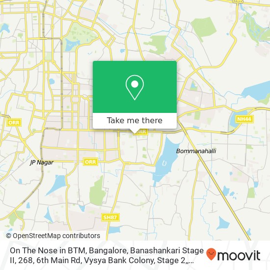 On The Nose in BTM, Bangalore, Banashankari Stage II, 268, 6th Main Rd, Vysya Bank Colony, Stage 2, map