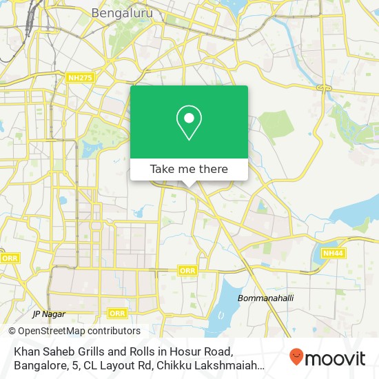 Khan Saheb Grills and Rolls in Hosur Road, Bangalore, 5, CL Layout Rd, Chikku Lakshmaiah Layout, Ad map