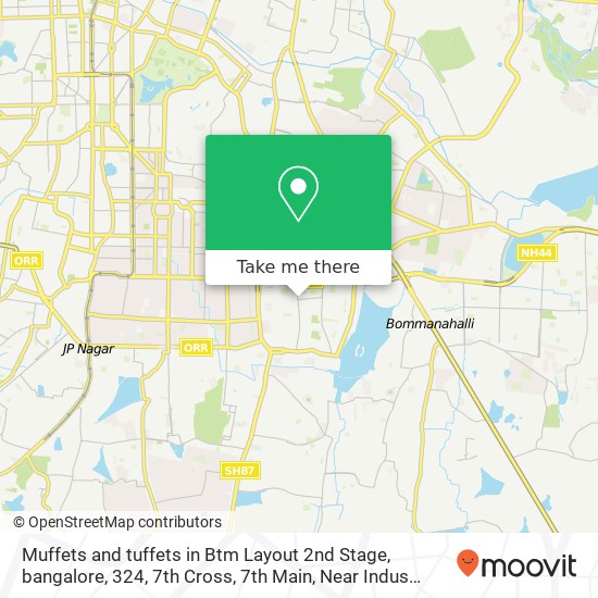 Muffets and tuffets in Btm Layout 2nd Stage, bangalore, 324, 7th Cross, 7th Main, Near Indus Diagno map