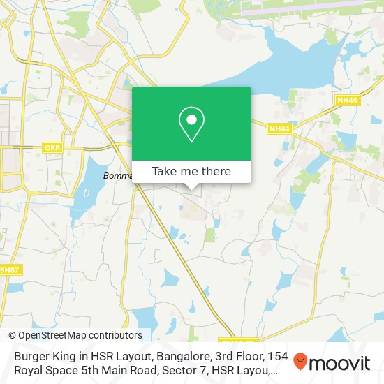 Burger King in HSR Layout, Bangalore, 3rd Floor, 154 Royal Space 5th Main Road, Sector 7, HSR Layou map
