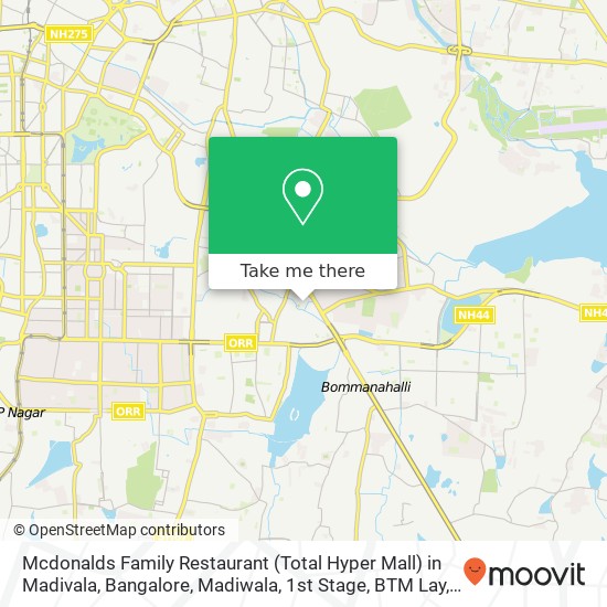 Mcdonalds Family Restaurant (Total Hyper Mall) in Madivala, Bangalore, Madiwala, 1st Stage, BTM Lay map