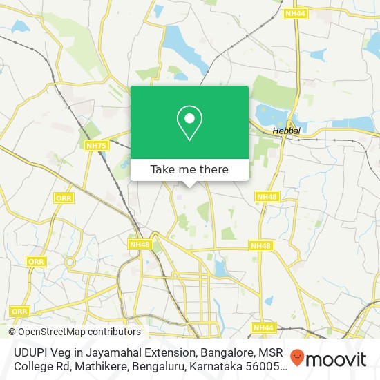 UDUPI Veg in Jayamahal Extension, Bangalore, MSR College Rd, Mathikere, Bengaluru, Karnataka 560054 map