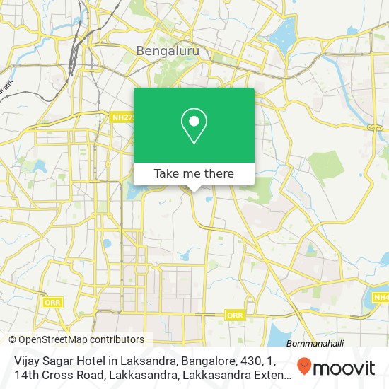 Vijay Sagar Hotel in Laksandra, Bangalore, 430, 1, 14th Cross Road, Lakkasandra, Lakkasandra Extens map