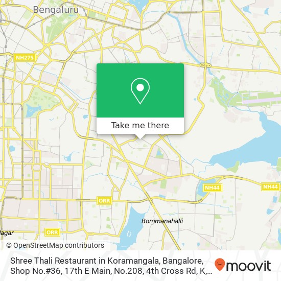 Shree Thali Restaurant in Koramangala, Bangalore, Shop No.#36, 17th E Main, No.208, 4th Cross Rd, K map
