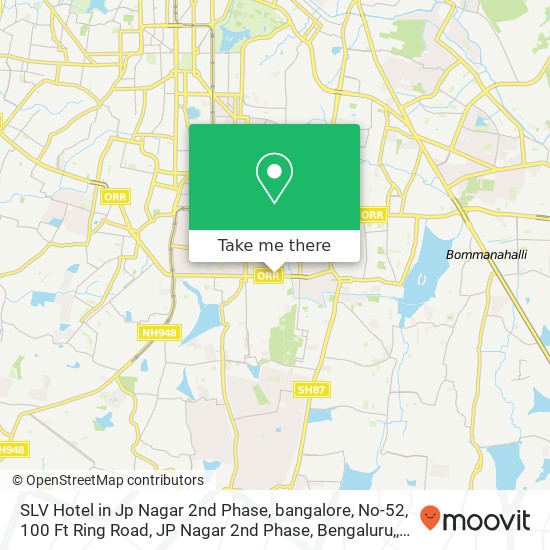 SLV Hotel in Jp Nagar 2nd Phase, bangalore, No-52, 100 Ft Ring Road, JP Nagar 2nd Phase, Bengaluru, map