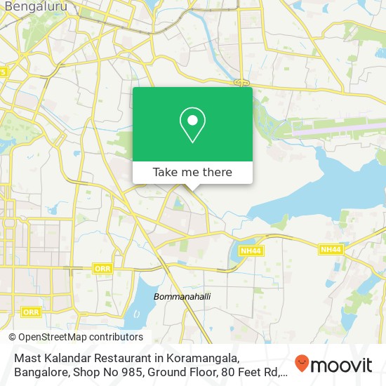 Mast Kalandar Restaurant in Koramangala, Bangalore, Shop No 985, Ground Floor, 80 Feet Rd, AVS Layo map