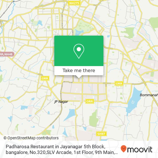 Padharosa Restaurant in Jayanagar 5th Block, bangalore, No.320,SLV Arcade, 1st Floor, 9th Main, 14t map