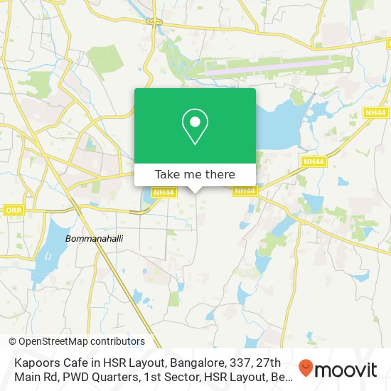 Kapoors Cafe in HSR Layout, Bangalore, 337, 27th Main Rd, PWD Quarters, 1st Sector, HSR Layout, Ben map