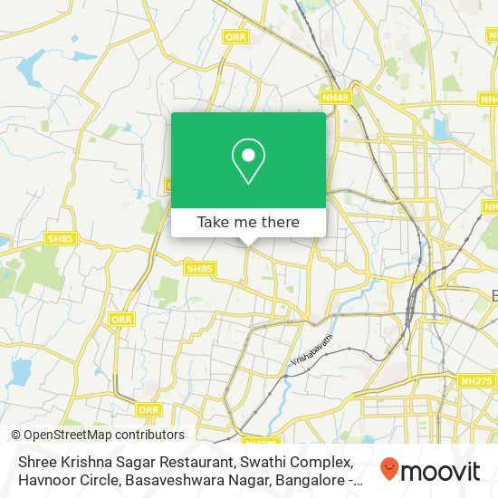 Shree Krishna Sagar Restaurant, Swathi Complex, Havnoor Circle, Basaveshwara Nagar, Bangalore - 560 map