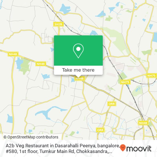 A2b Veg Restaurant in Dasarahalli Peenya, bangalore, #580, 1st floor, Tumkur Main Rd, Chokkasandra, map