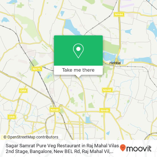 Sagar Samrat Pure Veg Restaurant in Raj Mahal Vilas 2nd Stage, Bangalore, New BEL Rd, Raj Mahal Vil map