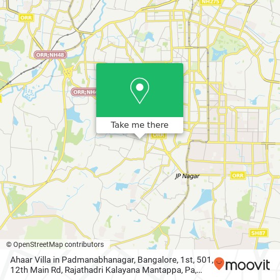 Ahaar Villa in Padmanabhanagar, Bangalore, 1st, 501, 12th Main Rd, Rajathadri Kalayana Mantappa, Pa map