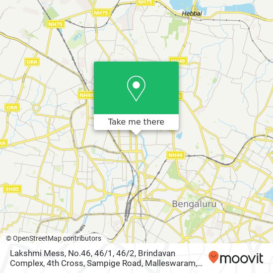 Lakshmi Mess, No.46, 46 / 1, 46 / 2, Brindavan Complex, 4th Cross, Sampige Road, Malleswaram, Bangalore map