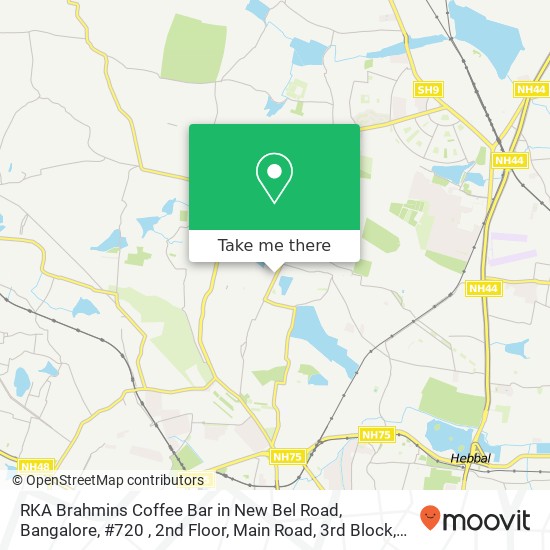 RKA Brahmins Coffee Bar in New Bel Road, Bangalore, #720 , 2nd Floor, Main Road, 3rd Block, BEL Lay map