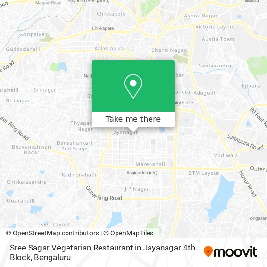 Sree Sagar Vegetarian Restaurant in Jayanagar 4th Block map