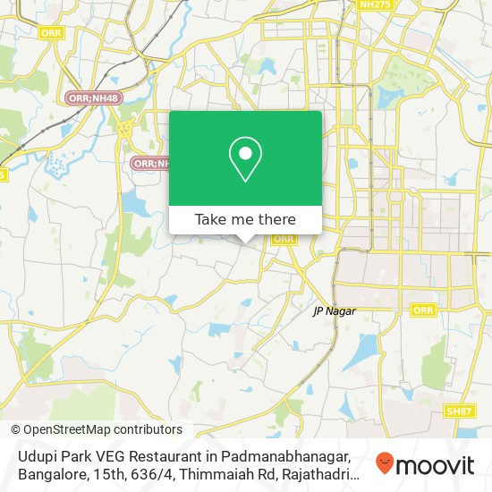 Udupi Park VEG Restaurant in Padmanabhanagar, Bangalore, 15th, 636 / 4, Thimmaiah Rd, Rajathadri Kala map