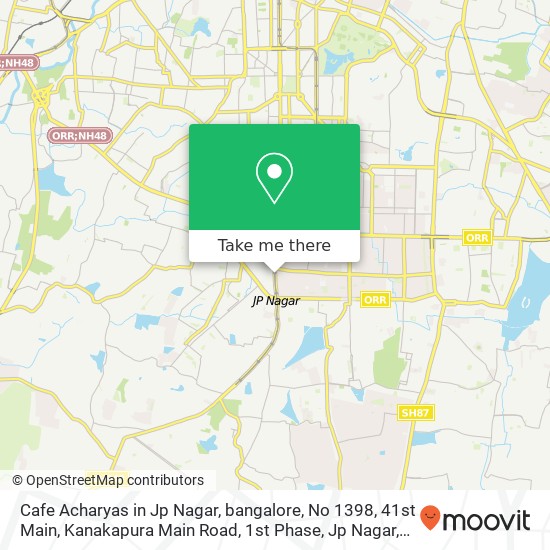 Cafe Acharyas in Jp Nagar, bangalore, No 1398, 41st Main, Kanakapura Main Road, 1st Phase, Jp Nagar map