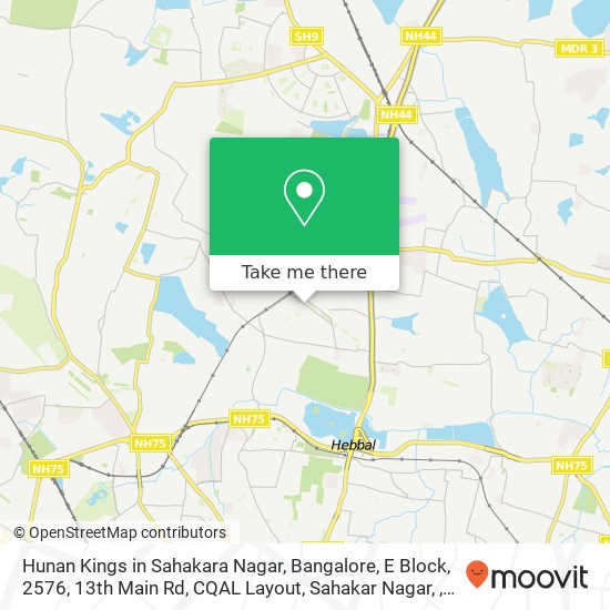 Hunan Kings in Sahakara Nagar, Bangalore, E Block, 2576, 13th Main Rd, CQAL Layout, Sahakar Nagar, map