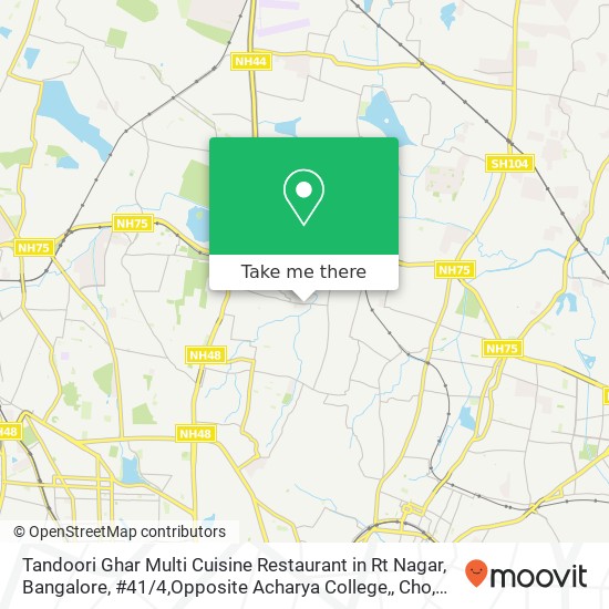 Tandoori Ghar Multi Cuisine Restaurant in Rt Nagar, Bangalore, #41 / 4,Opposite Acharya College,, Cho map