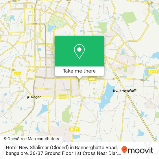 Hotel New Shalimar (Closed) in Bannerghatta Road, bangalore, 36 / 37 Ground Floor 1st Cross Near Diar map