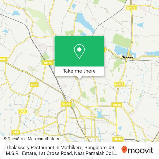 Thalassery Restaurant in Mathikere, Bangalore, #3, M.S.R.I Estate, 1st Cross Road, Near Ramaiah Col map