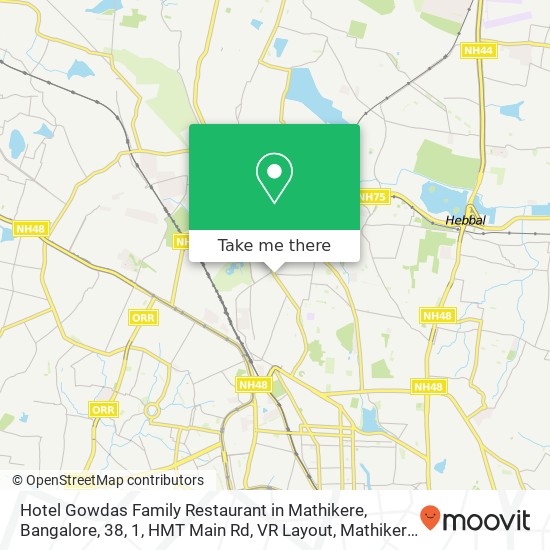 Hotel Gowdas Family Restaurant in Mathikere, Bangalore, 38, 1, HMT Main Rd, VR Layout, Mathikere Ex map