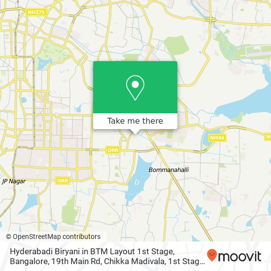 Hyderabadi Biryani in BTM Layout 1st Stage, Bangalore, 19th Main Rd, Chikka Madivala, 1st Stage, BT map