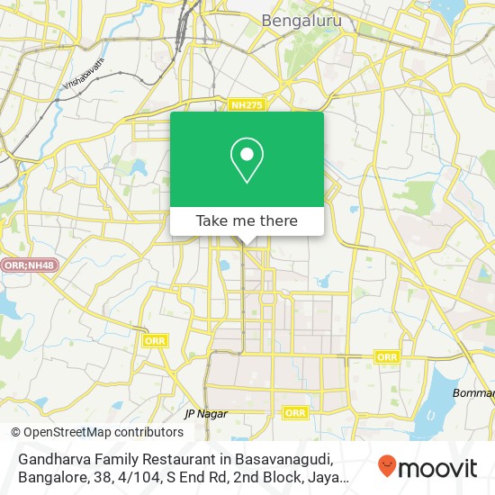 Gandharva Family Restaurant in Basavanagudi, Bangalore, 38, 4 / 104, S End Rd, 2nd Block, Jaya Nagar map