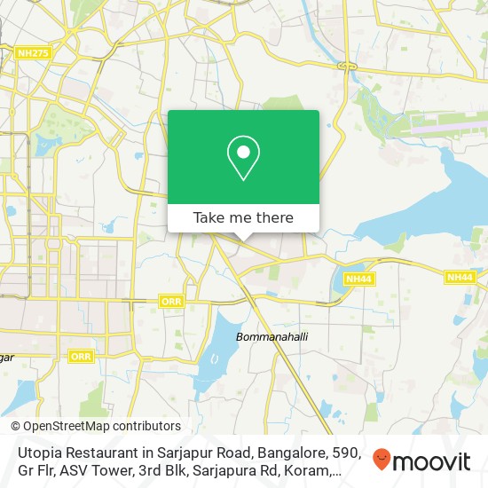 Utopia Restaurant in Sarjapur Road, Bangalore, 590, Gr Flr, ASV Tower, 3rd Blk, Sarjapura Rd, Koram map