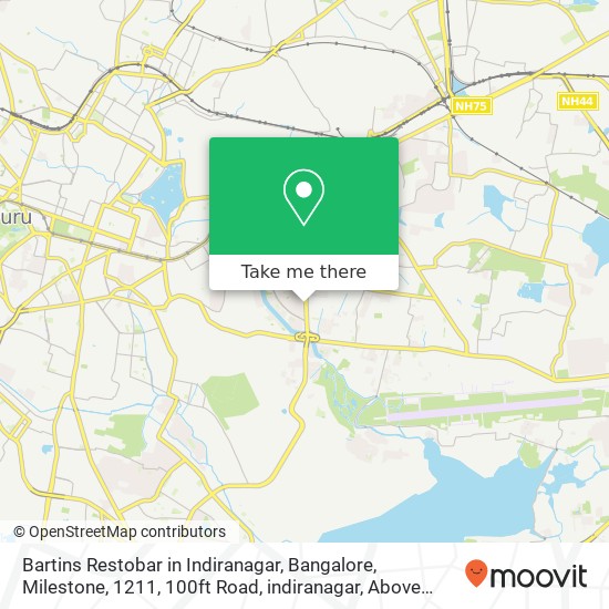 Bartins Restobar in Indiranagar, Bangalore, Milestone, 1211, 100ft Road, indiranagar, Above Peter E map