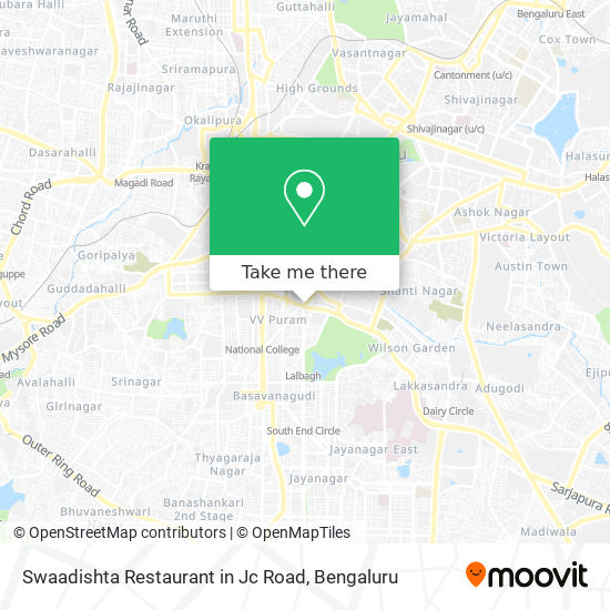 Swaadishta Restaurant in Jc Road map